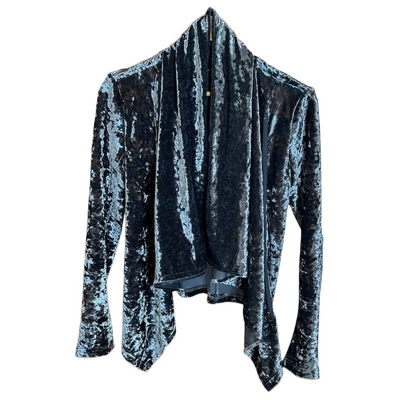 Blank NYC Crushed Velvet Moto Teal Asymmetrical Zip Front Jacket Size Small - Picture 2 of 8